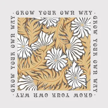 Vector art illustration with hand drawn abstract flowers composition and le.. Stock Illustration