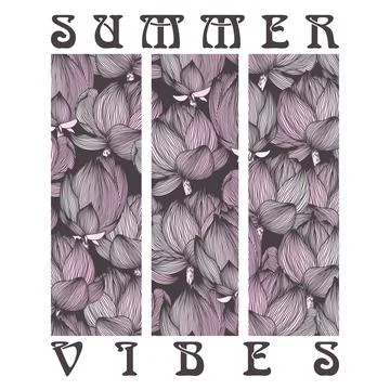 Vector art illustration with hand drawn abstract lotus flowers print and le.. Stock Illustration