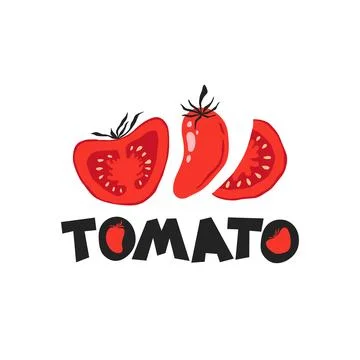 Vector art illustration with hand drawn abstract tomatoes and lettering iso.. Stock Illustration
