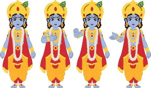 Vector Art Lord Krishna Character Sprite Sheet Stock Illustration
