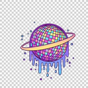 Vector art melting disco-ball planet is rotating on transparent BG with grid Stock Illustration