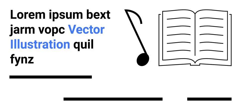 Vector Art with Musical Note, Open Book, and Text Elements in Black and Blue Stock Illustration