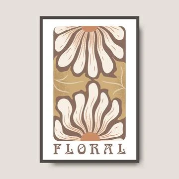 Vector art poster illustration with abstract hand drawn flowers and letteri.. Stock Illustration