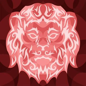 Vector art with red decorative lion head Stock Illustration