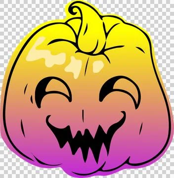 Vector art showing gradient jack-o-lantern with outlines and curled stem, Stock Illustration