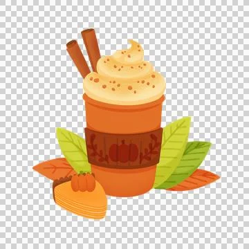 Vector art showing pumpkin spice latte with cinnamon stick, pumpkin pie on Stock Illustration