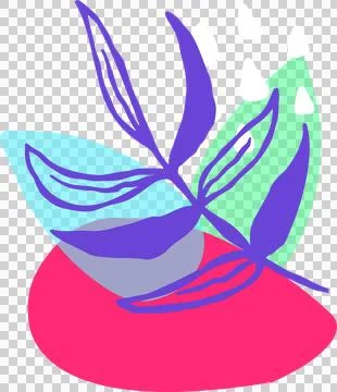 Vector art showing purple petals, red oval, green drop, cyan leaf, gray circle Stock Illustration