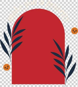 Vector art is showing red arch, cream text, orange faces, navy sprigs on Stockillustratie