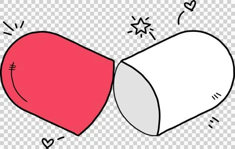 Vector art is showing two capsule halves joining with doodle accents and Stock Illustration