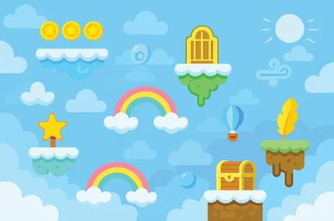 Vector Art Sky Platformer Game Background Stock Illustration