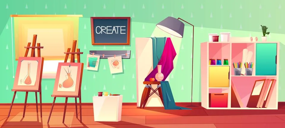 Vector art studio interior. Creative workshop room Stock Illustration