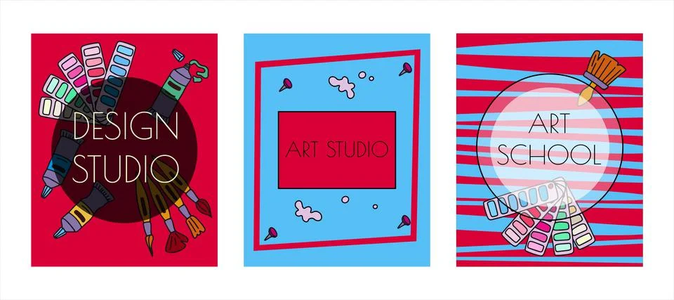 Vector art tools sketch banners. Cards hand drawn vector artist s supplies Stock Illustration