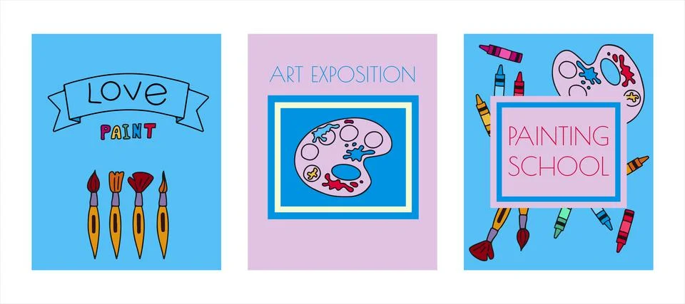 Vector art tools sketch banners. Cards hand drawn vector artist s supplies Stock Illustration