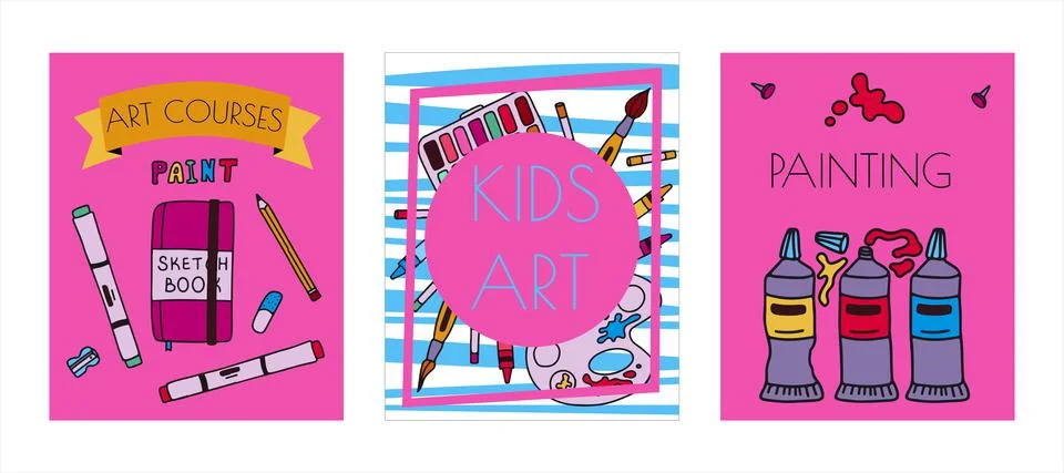 Vector art tools sketch banners. Cards hand drawn vector artist s supplies Stock Illustration