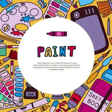 Vector art tools sketch banners. Cards hand drawn vector artist s supplies Stock Illustration