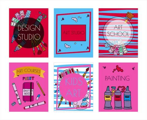 Vector art tools sketch banners. Cards hand drawn vector artist s supplies Stock Illustration