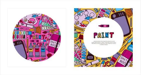 Vector art tools sketch banners. Cards hand drawn vector artist s supplies Stock Illustration