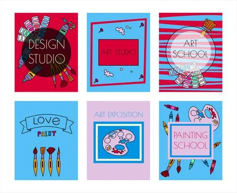 Vector art tools sketch banners. Cards hand drawn vector artist s supplies Stock Illustration