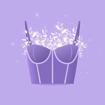 Vector art with violet bustier top bra with herbs. Stock Illustration