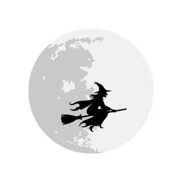 Vector art of witch flying on broomstick silhouette on white background Stock Illustration