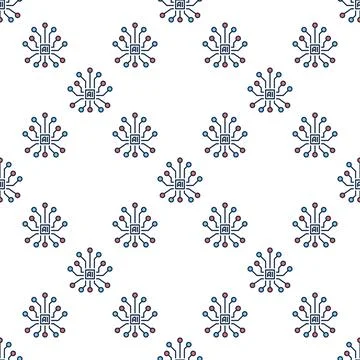 Vector Artificial Intelligence Brain AI colored seamless pattern Stock Illustration