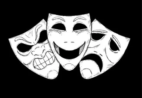 Vector Artistic Drawing Illustration of Angry, Happy and Sad Comedy Mask Stock Illustration