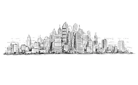 Vector Artistic Drawing Illustration of Generic City High Rise Cityscape Ilustração Stock