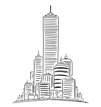 Vector Artistic Drawing Illustration of Generic City High Rise Cityscape Ilustração Stock