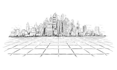 Vector Artistic Drawing Illustration of Generic City High Rise Cityscape Ilustração Stock