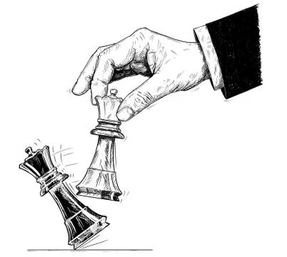Vector Artistic Drawing Illustration of Hand Holding Chess King and Knocking Stock Illustration