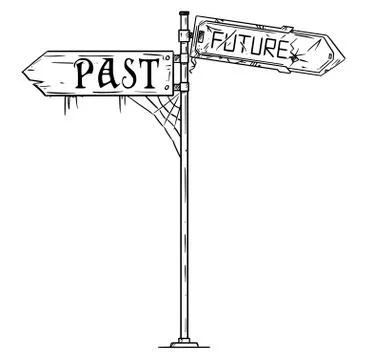 Vector Artistic Drawing Illustration of Traffic Arrow Sign With Past and Future Illustrazione stock