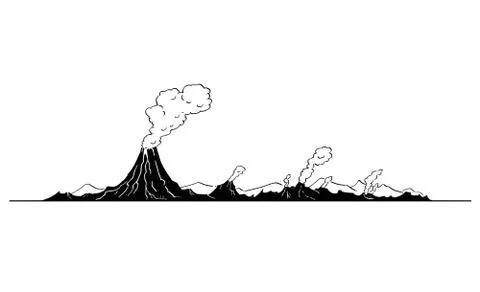 Vector Artistic Drawing Illustration of Volcano Landscape Stock Illustration