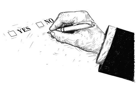 Vector Artistic Drawing Illustration of Yes and No Questionnaire Form and Hand 스톡 일러스트