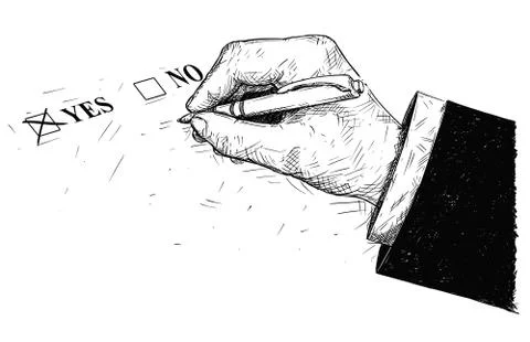 Vector Artistic Drawing Illustration of Yes and No Questionnaire Form and Hand Stock Illustration