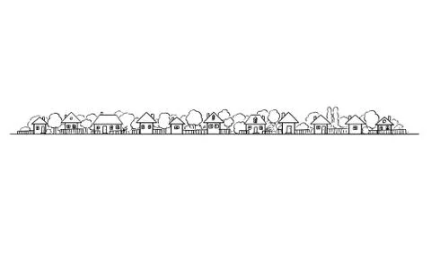 Vector Artistic Illustration and Drawing of Classic Village Buildings and Ilustración de archivo