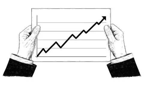 Vector Artistic Illustration or Drawing of Hands Holding Document With Raising Ilustração Stock