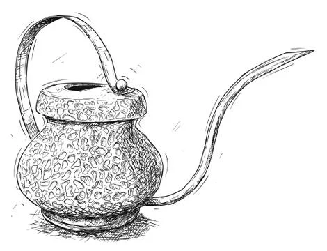 Vector Artistic Illustration or Drawing of Antique Brass Watering Jug or Can Illustration