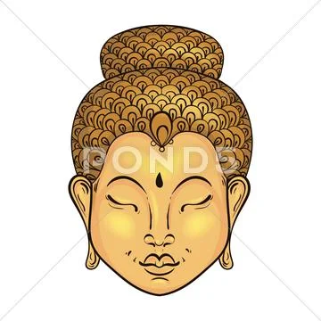 Vector artistically colorful Portrait of Buddha, Buddhism tattoo Stock Illustration