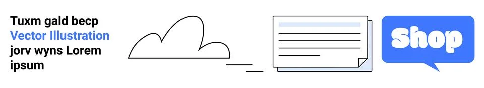 Vector artwork displaying a cloud, a document, and a shop icon in blue. Ideal 스톡 일러스트