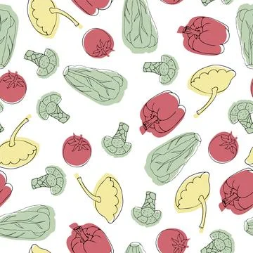 Vector Assorted vegetables seamless pattern on a white background. Stock Illustration