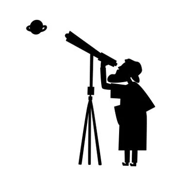 Vector astronomer silhouette with telescope. Old man is seeing with a  comet  Stock Illustration