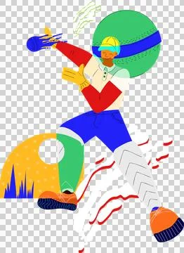 Vector athlete is swinging blue bat with yellow cap and shapes on transparent Stock Illustration