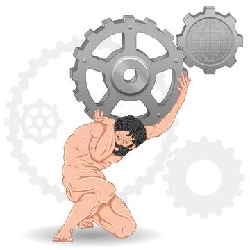 Vector of Atlas holding gears Stock Illustration