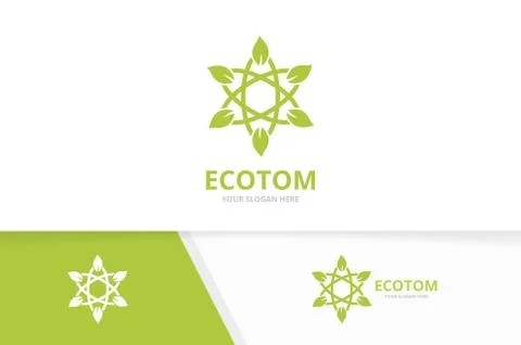 Vector atom and leaf logo combination. Molecule and eco symbol or icon. Unique Stock Illustration