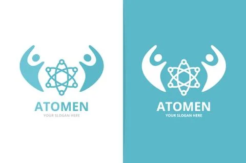 Vector atom and people logo combination. Molecule and family symbol or icon Stock Illustration