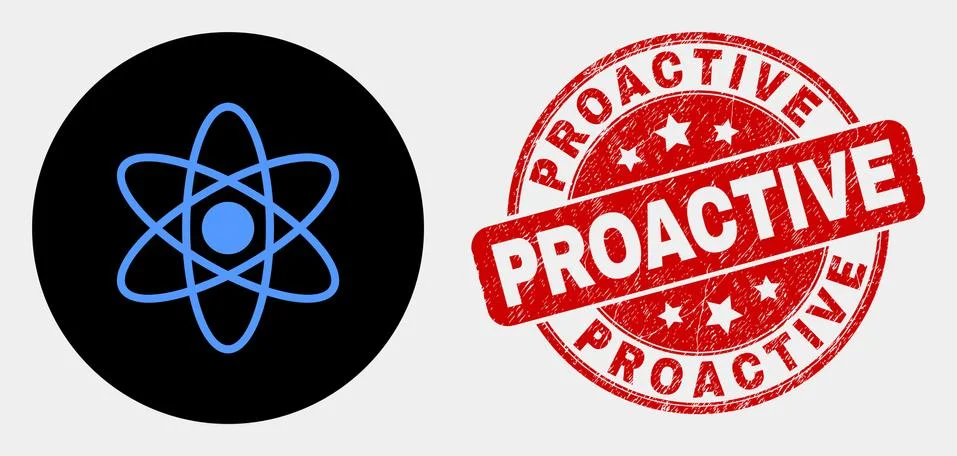Vector Atom Icon and Distress Proactive Seal Stock Illustration