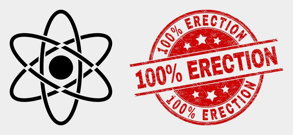 Vector Atom Icon and Grunge 100% Erection Stamp Stock Illustration
