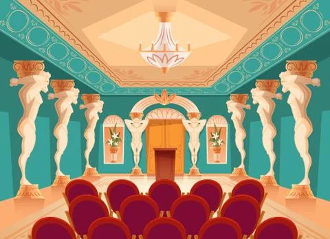 Vector audience hall with atlas columns, armchairs Stock Illustration