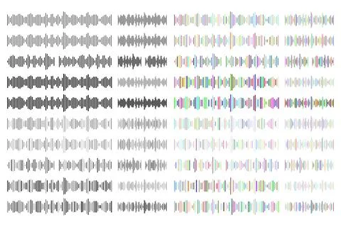 Vector audio sound effect icon mega set. Voice over beat frequency track Stock Illustration