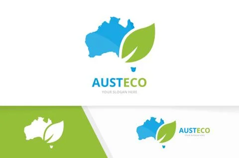 Vector australia and leaf logo combination. Oceania and eco symbol or icon Stock Illustration